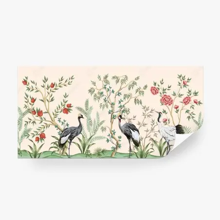 Wall mural serene crane garden illustration • Wallissimo®