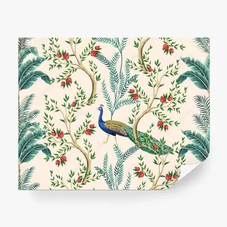 Wall mural peacock among pomegranate branches • Wallissimo®