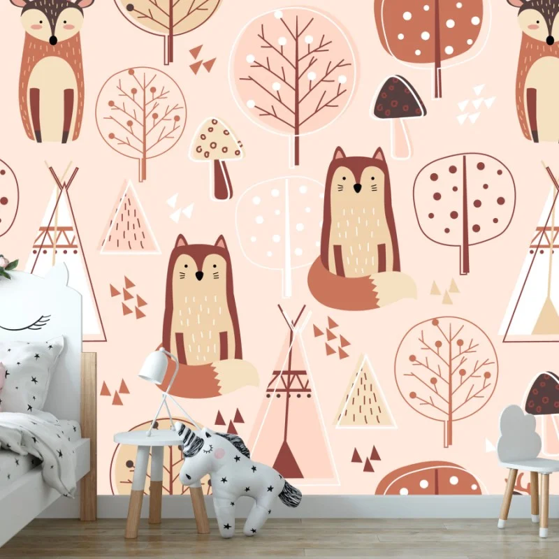 Wall mural woodland foxes nursery pattern
