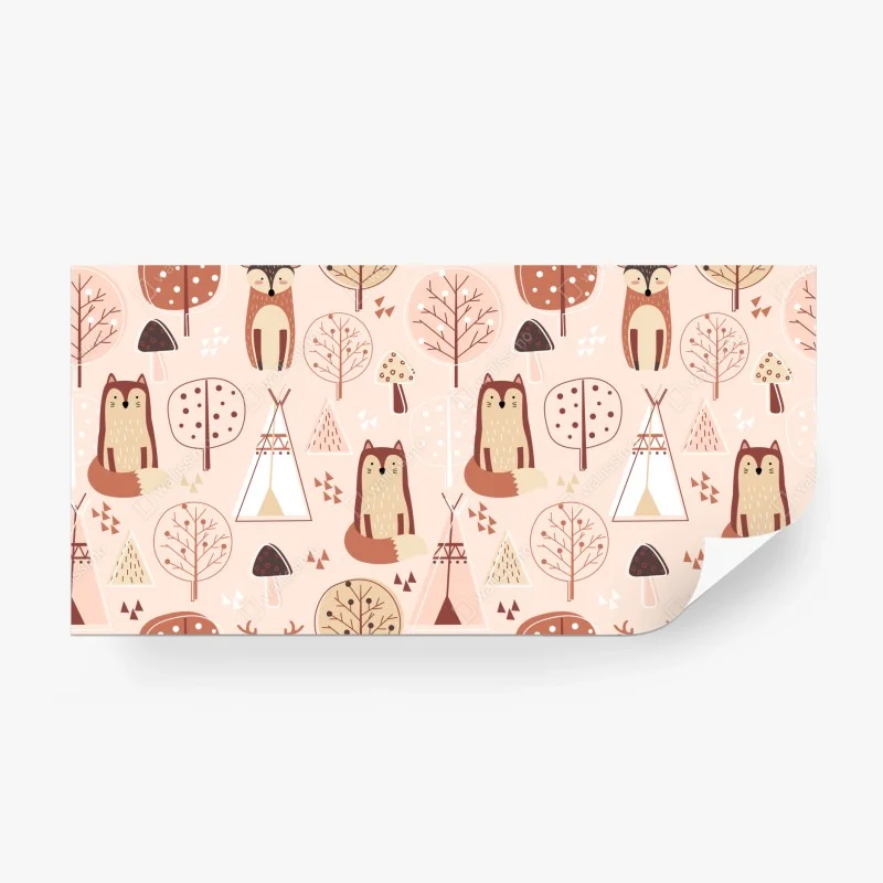 Wall mural woodland foxes nursery pattern