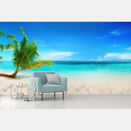 Wall mural Maldives turquoise beach panorama • Wallissimo®