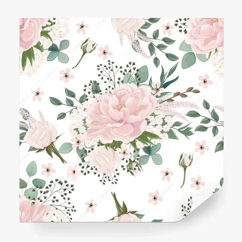 Wall mural soft pink peony floral pattern