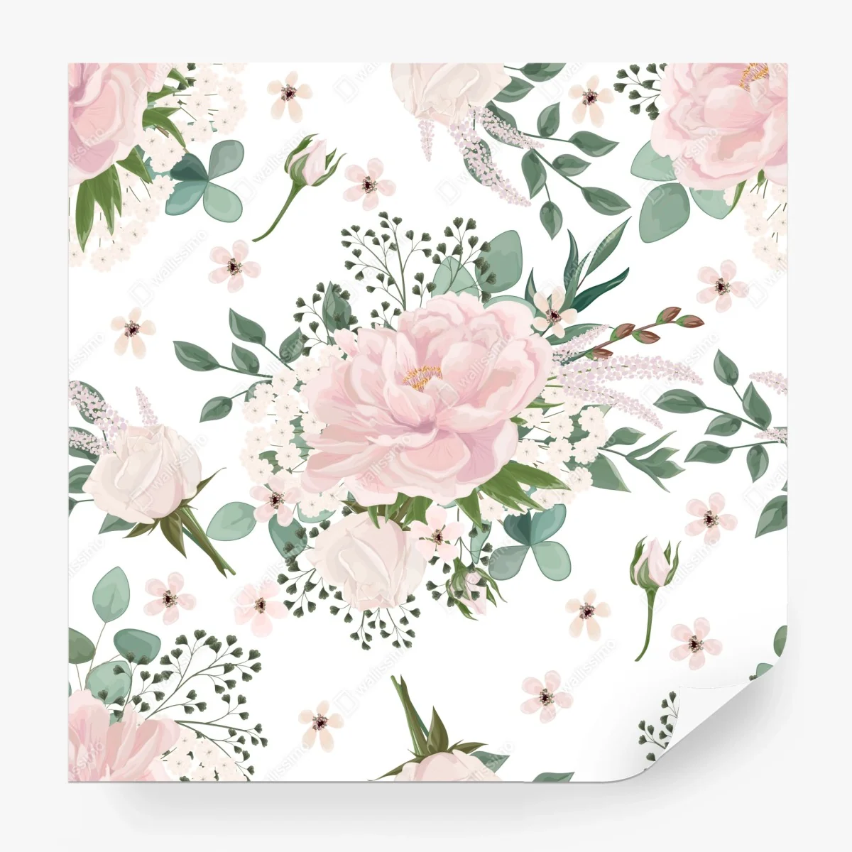 Wall mural soft pink peony floral pattern ⁕ Wallissimo®