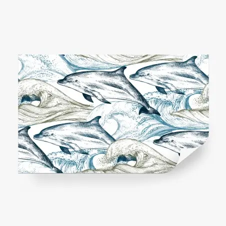 Wall mural vintage dolphins ocean illustration • Wallissimo®