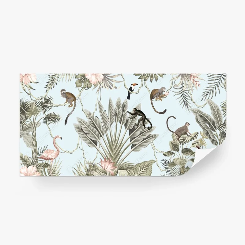 Wall mural pastel jungle animals pattern
