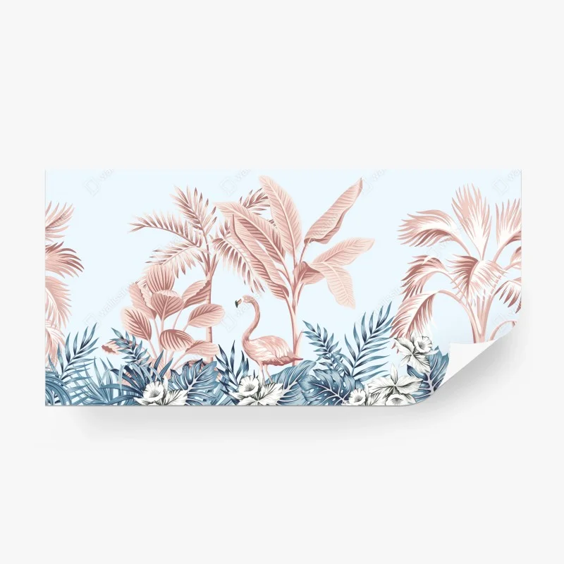 Wall mural pastel tropical flamingo garden