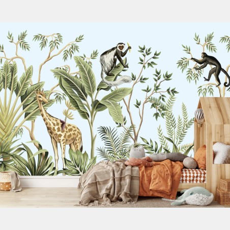 Wall mural tropical jungle animals panorama • Wallissimo®