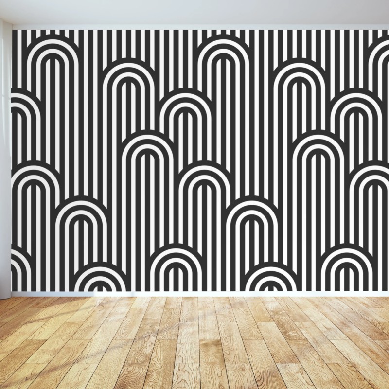 Wall mural black and white geometric stripe pattern