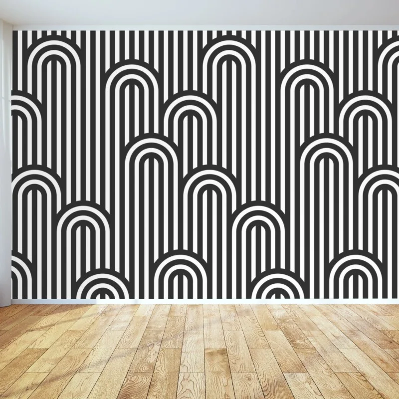 Wall mural black and white geometric stripe pattern
