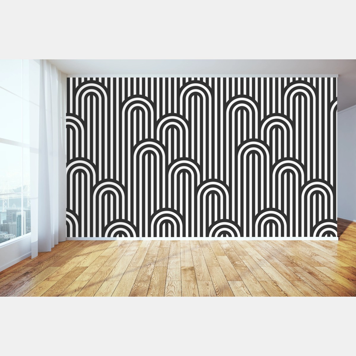 Wall mural black and white geometric stripe pattern • Wallissimo®