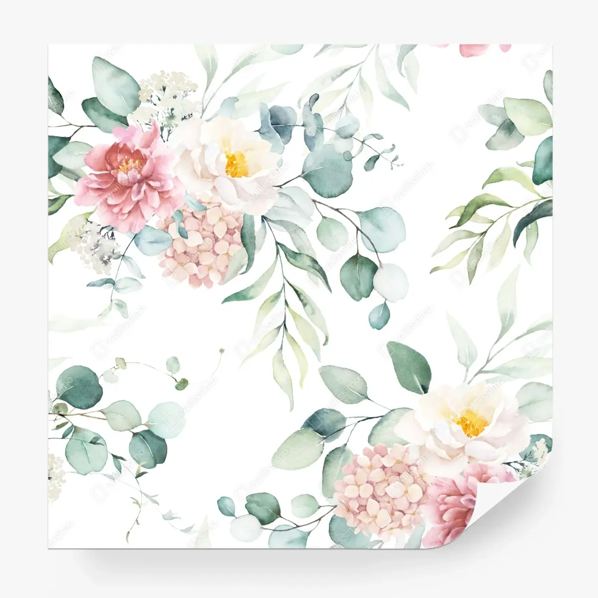 Wall mural soft watercolor floral bouquet ⁕ Wallissimo®