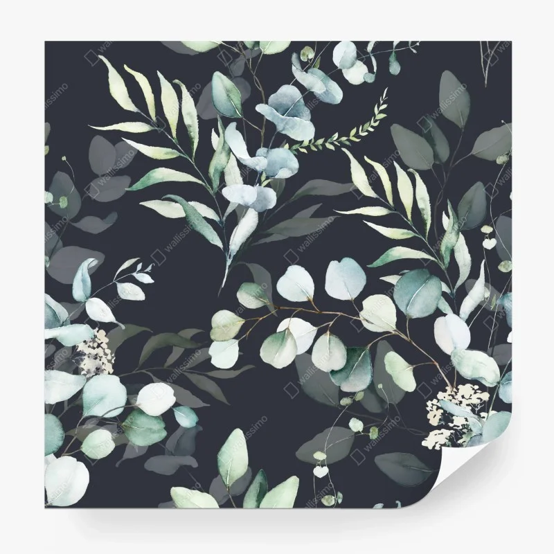 Wall mural eucalyptus watercolor botanical pattern on dark background