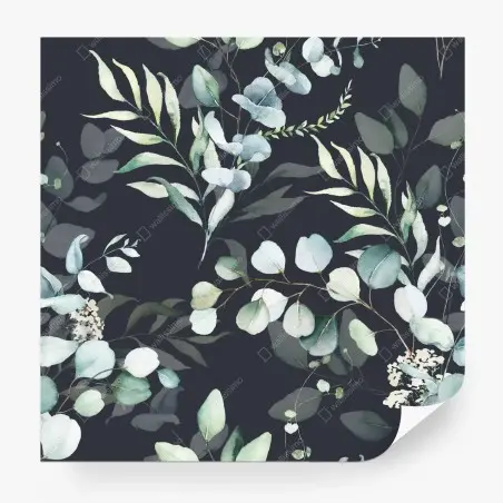Wall mural eucalyptus watercolor botanical pattern on dark background • Wallissimo®
