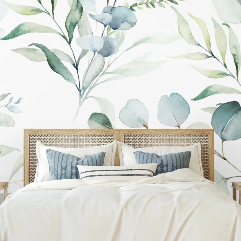 Wall mural watercolor eucalyptus leaves pattern