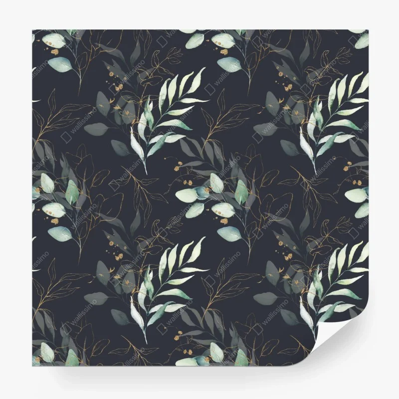 Wall mural watercolor eucalyptus leaves on dark background