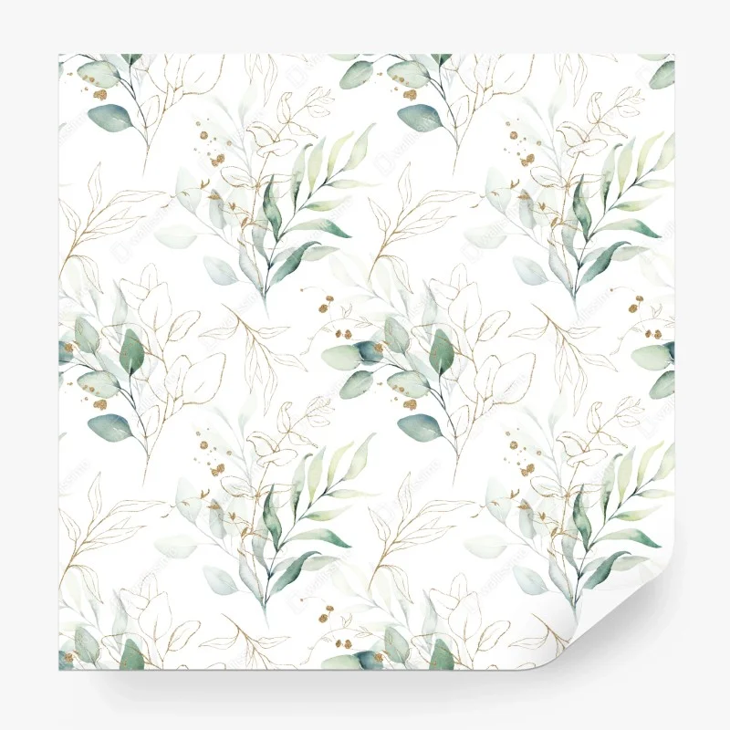 Wall mural soft eucalyptus watercolor leaves pattern