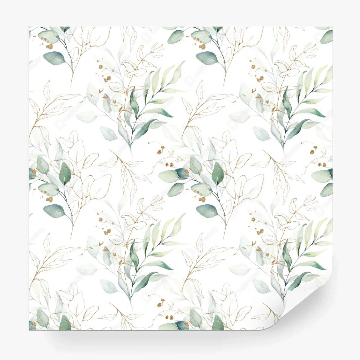 Wall mural soft eucalyptus watercolor leaves pattern • Wallissimo® Wall mural soft eucalyptus watercolor leaves pattern • Wallissimo®
