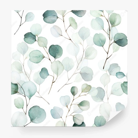Wall mural soft eucalyptus watercolor leaves pattern • Wallissimo®