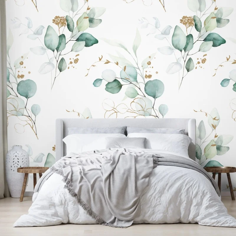 Wall mural green eucalyptus watercolor botanical pattern