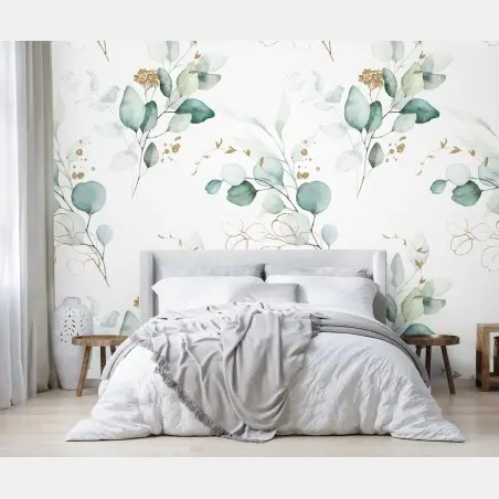 Wall mural green eucalyptus watercolor botanical pattern • Wallissimo®