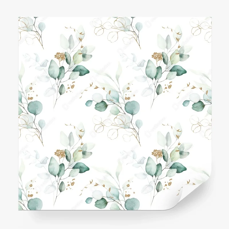 Wall mural green eucalyptus watercolor botanical pattern