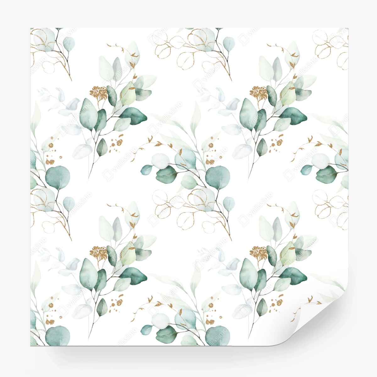 Wall mural green eucalyptus watercolor botanical pattern • Wallissimo®