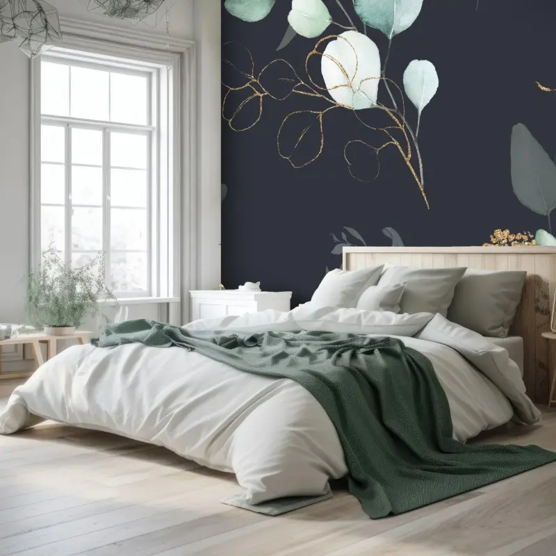 Wall mural eucalyptus watercolor leaves on dark background