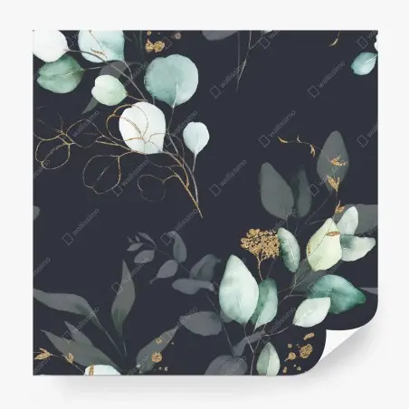 Wall mural eucalyptus watercolor leaves on dark background • Wallissimo®