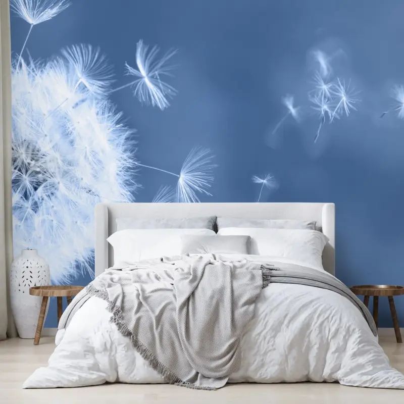 Wall mural gentle dandelion seeds in blue