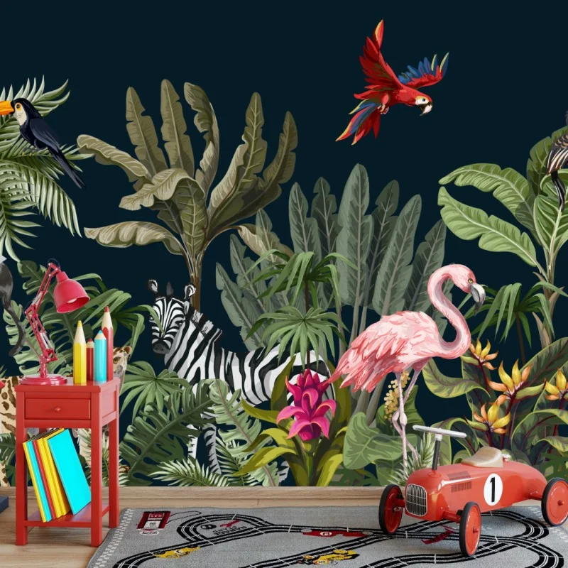 Wall mural tropical jungle wildlife illustration