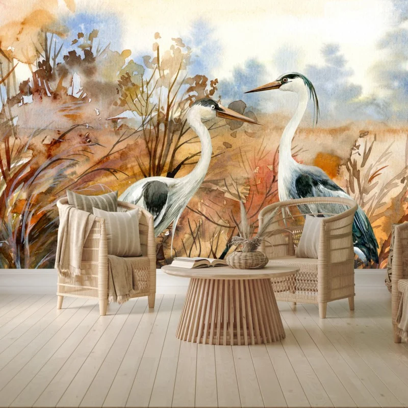 Wall mural two herons in autumn marsh