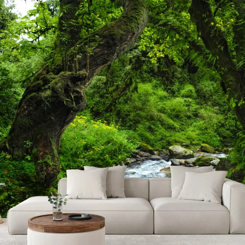 Wall mural mossy forest stream panorama ⁕ Wallissimo®