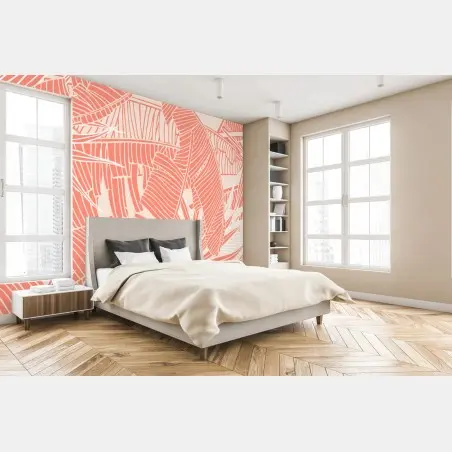 Wall mural coral tropical leaf pattern • Wallissimo®