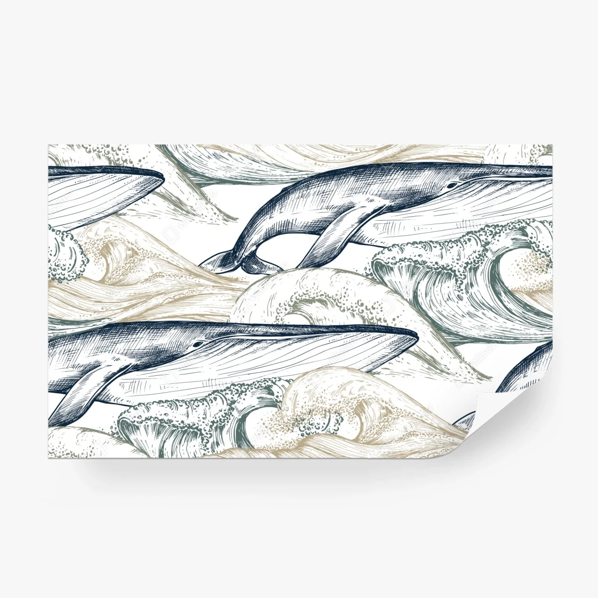 Wall mural hand-drawn whales and ocean waves pattern ⁕ Wallissimo® Wall mural hand-drawn whales and ocean waves pattern ⁕ Wallissimo®