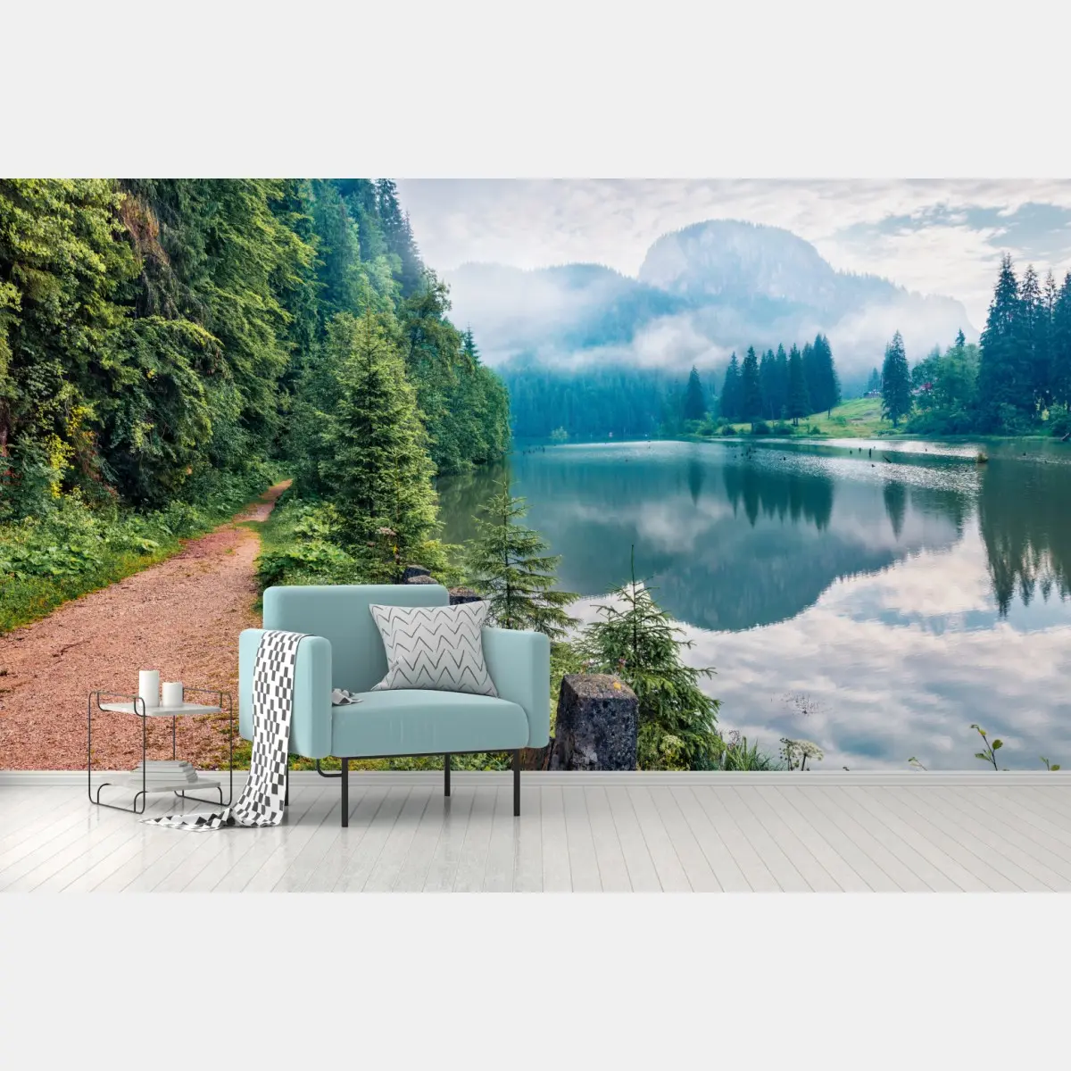 Wall mural misty morning at Lacu Rosu • Wallissimo®