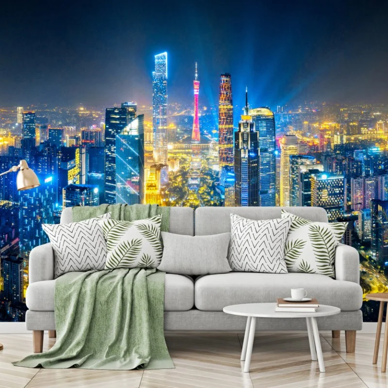 Wall mural Guangzhou skyline at night panoramic cityscape