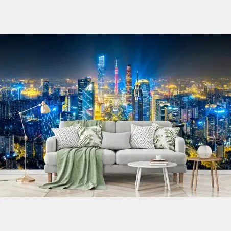 Wall mural Guangzhou skyline at night panoramic cityscape • Wallissimo®