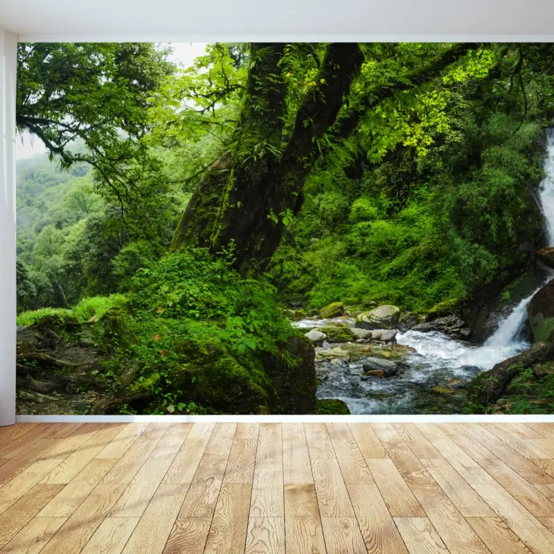 Wall mural lush green waterfall forest landscape ⁕ Wallissimo® Wall mural lush green waterfall forest landscape ⁕ Wallissimo®