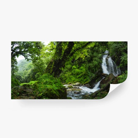Wall mural lush green waterfall forest landscape • Wallissimo®