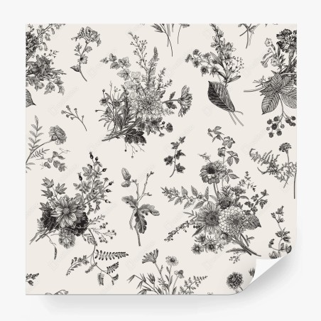 Wall mural classic black and white floral pattern • Wallissimo®