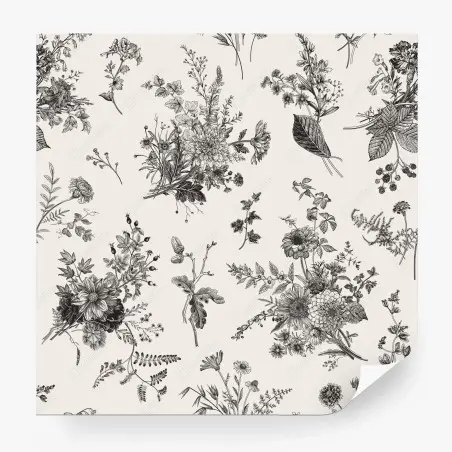 Wall mural classic black and white floral pattern • Wallissimo®
