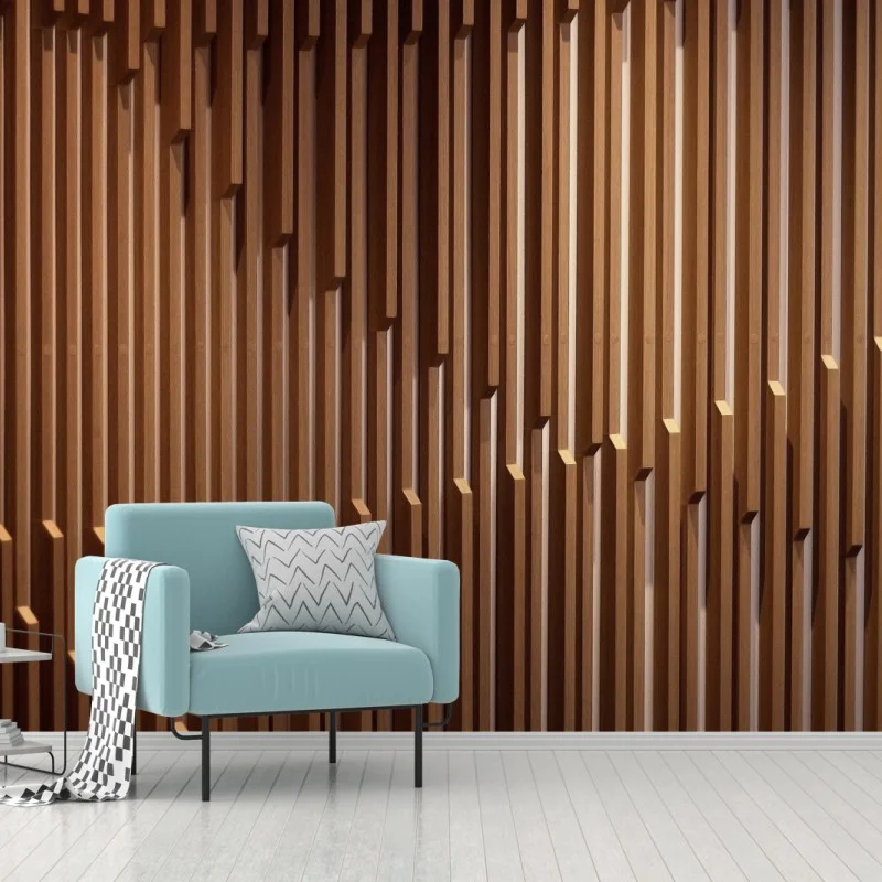 Wall mural warm wooden slat wall pattern