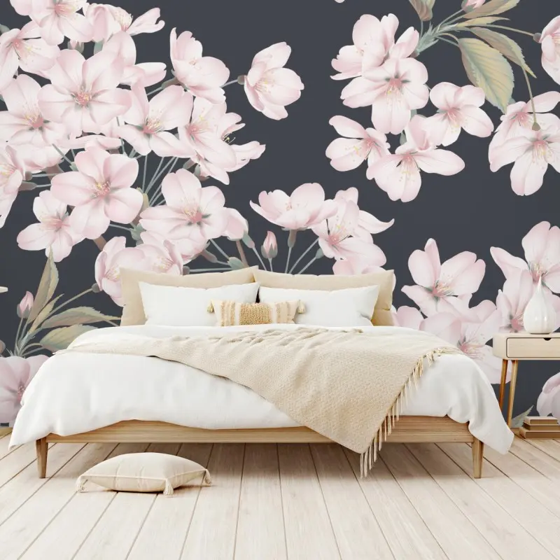Wall mural delicate cherry blossom floral print