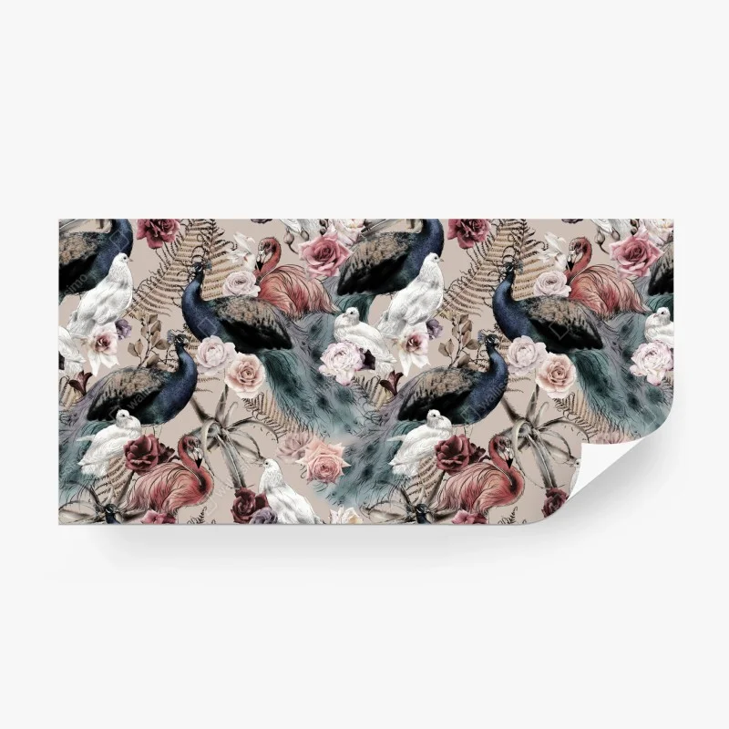 Wall mural watercolor birds and roses pattern