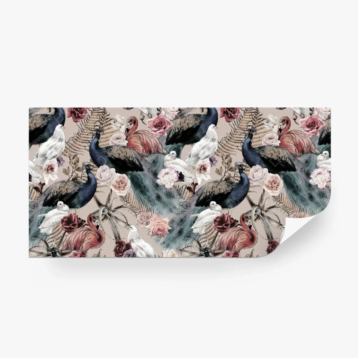 Wall mural watercolor birds and roses pattern • Wallissimo®