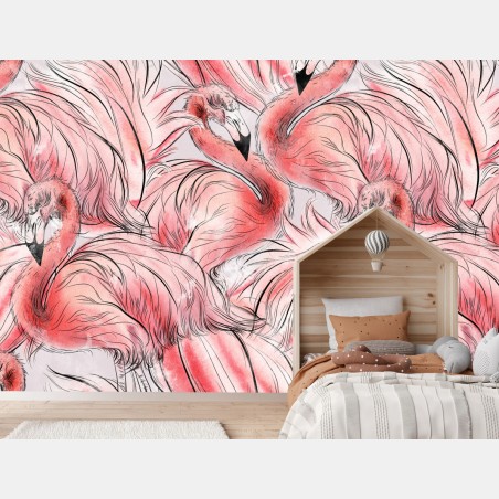 Wall mural watercolor flamingo seamless pattern • Wallissimo®