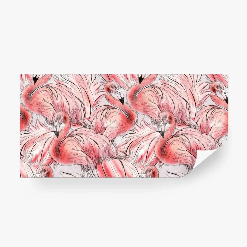 Wall mural watercolor flamingo seamless pattern
