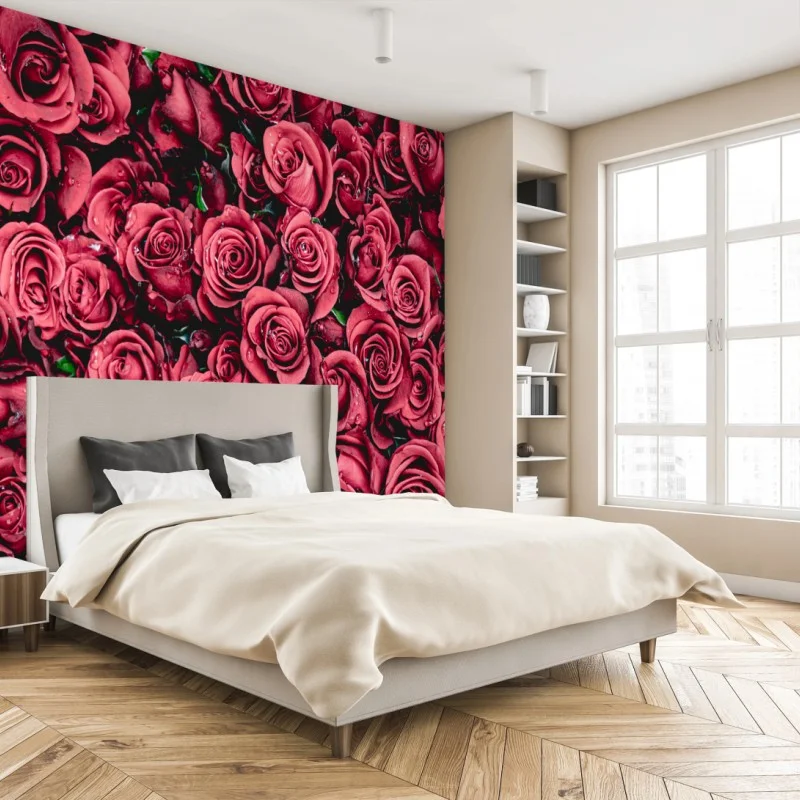 Wall mural lush red roses floral wall art
