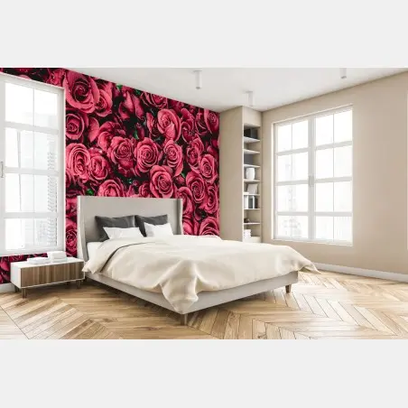 Wall mural lush red roses floral wall art • Wallissimo®