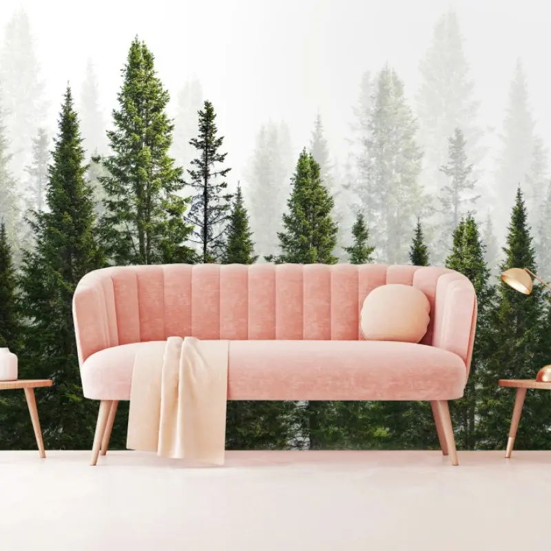 Wall mural misty fir forest panorama
